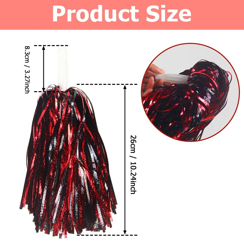 Hooshing 24PCS Black and Red Pom Poms Cheerleading Fluffy Metallic