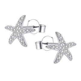 AoedeJ Dancing Starfish Stud Earrings Sterling Silver Earrings Mico Pave CZ Earrings for Women