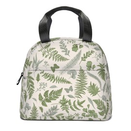 Sage Green Lunch Bag for Women & Men Leaf Plant Insulated Lunch Box, Tropical Fern Herbs Leakproof Cooler Food Lunch Containers Reusable High Capacity Lunch Tote Bags for Work, Travel, Outdoor