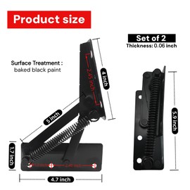 1 Pair 80-Degree Foldable Spring Lifting Hinges, Heavy-Duty Lifting Brackets, Spring Support Bracket, Widely Used in Folding Sofa Bed Cabinet Bench Seat, Furniture Storage Support Hinges