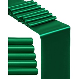 Cinvo Satin Table Runner 5 Pack Silk Smooth Fabric Table Runners 12 x 108 Inch for Wedding Birthday Banquet Party Christmas Holiday Decoration (Dark Green)