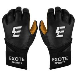 Exote Bolt Baseball and Softball Batting Gloves for Men Women Youth & Adult Sizes -Long Cuff Breathable Leather Baseball Batting Gloves with Extra Grip & Wrist Wrap (Black, Adult Medium)