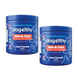 Dogelthy Pack de 2 Skin & Coat Suplemento para Piel y Pelaje para Perro | Hecho a Base de Aceite de Pescado, Vitamina C/E, Complejo B, Zinc y más, 270