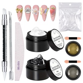 LZXLUKGIR Solid Builder Gel for Nails,Clear and White 3D Molding Sculpting Gel for Nail Art with Silver Gold Chrome Nail Powder,Non-Sticky gel de construcción para uñas Manicure DIY at Home