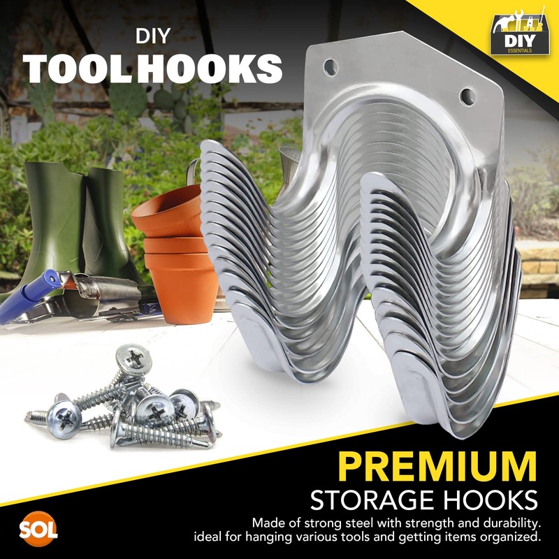 SOL SOL 15pk DIY Tool Hooks for Shed, Metal Aluminum