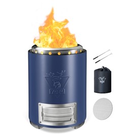 YEFU Tabletop Fire Pit 9.7 x 7.1 in, Flame Intensity Control Camping Stove for Outdoor & Patio, Fueled by Pellets or Wood, Safe Burning Table Top Firepit, with Travel Bag & 2 Mini Sticks, Blue