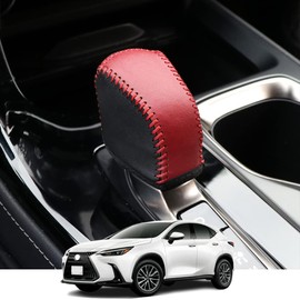 Kakash Custom Interior Accessories for Lexus NX250 NX350 NX350h NX450h+ 2022 2023 RX450h+/500h/350h Leather Automatic Gear Shift Knob Cover,Transimission Boots Shift Lever Leather Sheath(Red+Black)