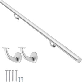 15FT Modern Aluminum Handrail Set, handrails for Indoor Stairs,Deck,Slope, Wall Mounted Staircase handrails, Zink Alloy Brackets Included,Rust Free. (Anodized Silver, 15 FT)