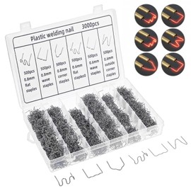 Afcabakila 3000 pcs Plastic Welding Staples, 6 Types Extra Large Wave Repair Welding Staples for Hot Stapler, 0.8mm 0.6mm Staple with Storage Box for Decoration,Fix Repair Car Bumpers, Plastic Cracks
