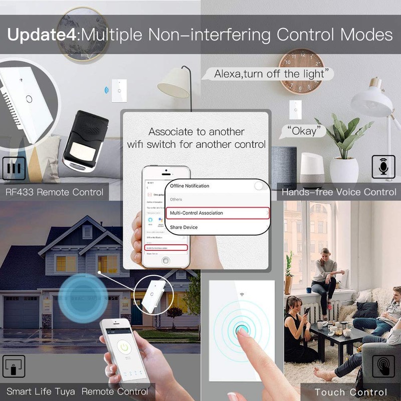 MoesGo WiFi Smart Wall Light Switch,Glass Panel, Multi-Control(3 Way), 2.4GHz