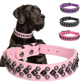Haoyueer Dog Collars for Small Dogs, Spike Rivet Pu Leather Studded Stud Spiked Puppy Collar for Small Medium Large Dogs (Pink, XL)