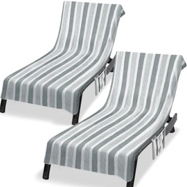 Ruikyhom Lounge Chaise Chair Towel Cover,Pack of 2, Ultra Plush & Absorbent Micro Fleece Towel Cover for Pool,Beach,Outdoor(Garden, Courtyard)| Faster Drying, Non-Slip,2 Side Pockets | 85" x 30"-Gray