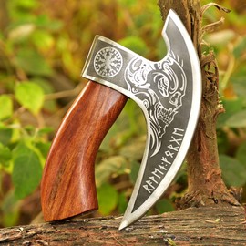 Viking Pizza Cutter Axe, Hand Forged, Carbon Steel Slicer Chef Viking Axe with Premium Leather Sheath, Mini Axe Kitchen Tool, Medieval Pizza Cutter, for Hunting, Camping, and Viking Gifts for Men