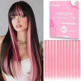 12 extensiones de cabello rosa con clip de 22 pulgadas, extensiones de cabello liso de color para niñas, reflejos coloridos para fiestas, regalos (ros
