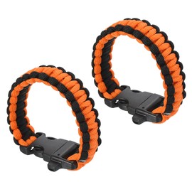 PATIKIL Survival Paracord Bracelets, 2 Pack Braided Parachute Bracelet with Plastic Buckle Party Favors Camping Gifts Outdoor Wraps for Men, Black, Orange