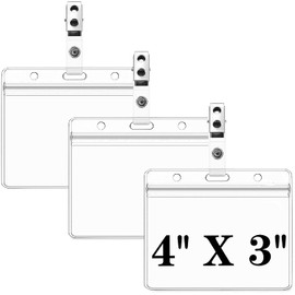5 Pack Card Protector with Metal Clips 4×3 Inches Health ID Card Clear Plastic Horizontal Name Tag Holders with Clips ID Badge Holder with Metal Clips