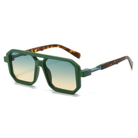 willochra Vintage Double Bridge Squar Flat Pilot Sunglasses Women Men Classic Retro 70s Stylish Frame UV400 Sunglasses F25 (green)