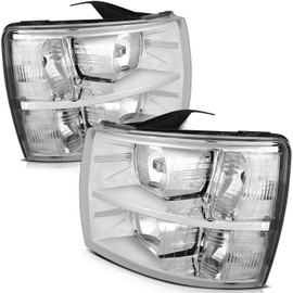 cciyu Headlight Assembly For Chevy Silverado 1500/3500 2007-2013,For Chevy Silverado 2500 2007-2014 Chrome Housing Clear Reflector Clear Lens Headlamps