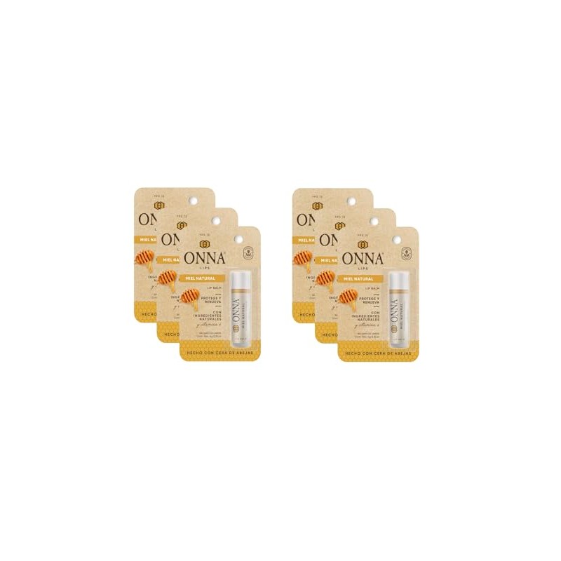 Onna Bálsamo Para Labios Miel Natural FPS 15, 4g 6pack