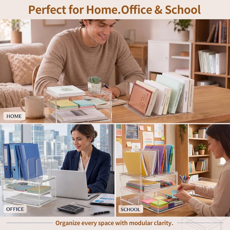 Ripeng Acrylic Desk Organizer with 2 Drawers, Vertical File Holder