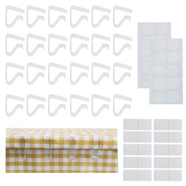 BZUEPRS 64PCS Transparent Clear Tablecloth Clips, 24PCS Plastic Table Cloth Holder Clips and 40PCS Double Sided Mounting Tape Adhesive Dots Table Cover Clips for Indoor & Outdoor Activities, Picnic