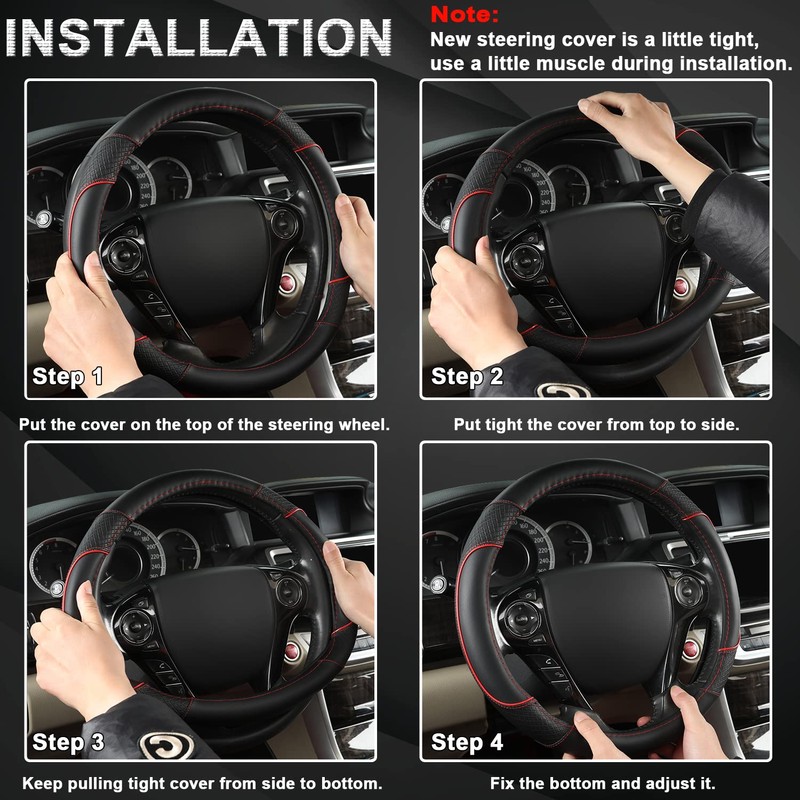 GIANT PANDA Microfiber Leather Steering Wheel Cover for Honda Accord,Civic,CR-V,HR-V,Pilot(Diamond-Pattern-Black+Red