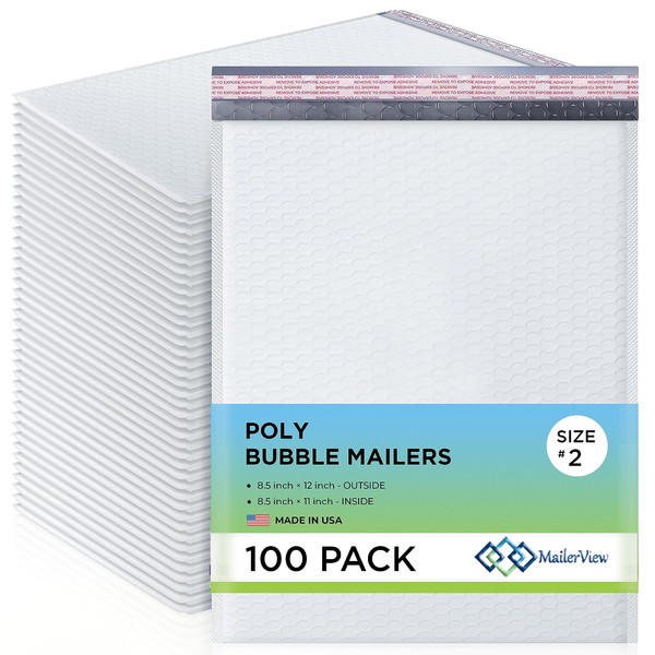 White Poly Bubble Mailers 8.5x12 inch #2 | Self Seal
