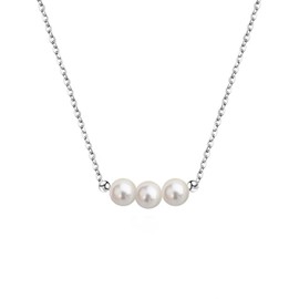 Dainty Pearl Pendant Necklace for Women, Pearl Chain Necklace Delicate Pearl Pendent Necklace for Women Girls Everyday Jewelry (Silver, One size)