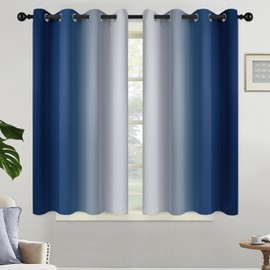 Yakamok Room Darkening Ombre Curtains,Thermal Insulated Grommet Window Drapes, Light Blocking Gradient Color Curtains for Bedroom(Blue and Greyish White, 52x45 Inch, Set of 2)
