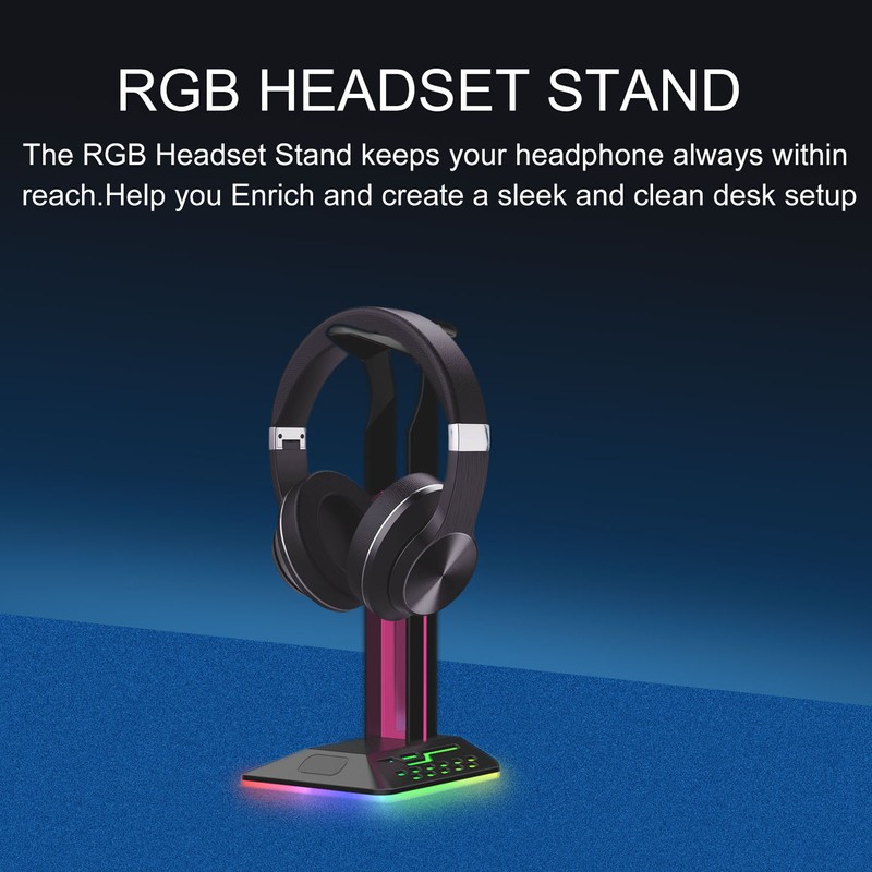 RGB Headphone Stand 2 USB Ports Multifunction Gaming Headset Holder