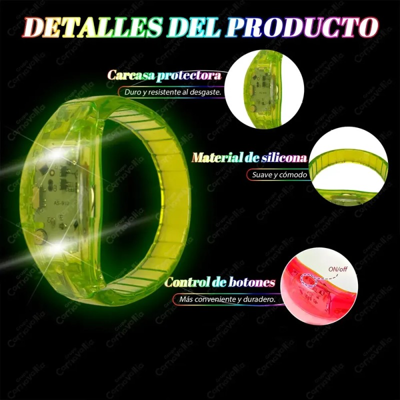 6 Pulsera Luz Led Luminosa Verde Boda Fiesta Evento Conciert