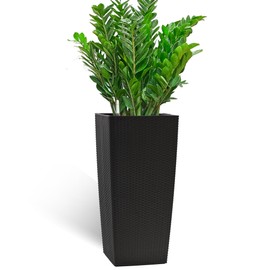 ROCKRAIN 30 in Tall Self-Watering Planter: Large Flower Pot with Drainage Holes & Inner Trays - Durable Faux Rattan & PP Plastic for Indoor Outdoor Garden Patio Porch