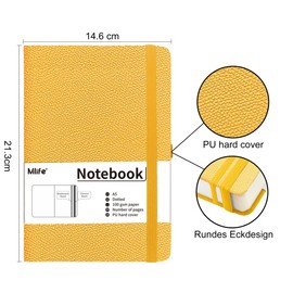 Mlife A5 Graph Paper Notebook,360 Pages Thickened Squared Notebook,Premium 100g/M² Ink Resistant Paper Thick,Pu Hard Cover Grid Notebook,Inside Pocket,Elastic Banded,Grid Paper for Writing(Yellow)