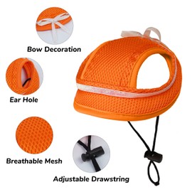 PUMYPOREITY Pet Hat with Ear Holes, Adjustable String Cat Hats, Breathable Hats for Dogs Sun Protection, Cat Birthday Hat, Pet Costume Decoration for Cats and Dogs, Orange, S
