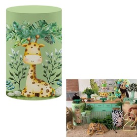 HISDH Safari - Fundas de mesa de tela cilíndrica redonda de licra para niños, decoración de fiesta de cumpleaños de selva, soporte de pedestal, mantel para baby shower, banquetes (apto para mesas de 12 pulgadas x 22 pulgadas de altura)