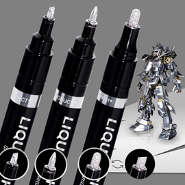3PK Liquid Chrome Markers - Permanent Mirror Chrome Pens, Chrome Paint Pens for Plastic, Metal, Model Painting, Touch Up & Repair Kit, Set of 3 Tips (0.7mm, 1mm, 3mm)