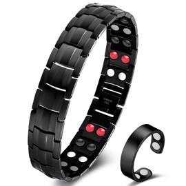 Vicmag Magnetic Bracelet Men's Titanium Steel Magnetic Bracelet Double Row Ultra Strength Magnets with Adjustment Tool and Gift Box (Black 4 Elements)