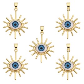 LEGENTLISUR 5Pcs 18k Gold Plated Charms Bulk Brass Pendants Sun with Evil Eye Charms for Jewelry Making Necklace Bracelet Craft DIY