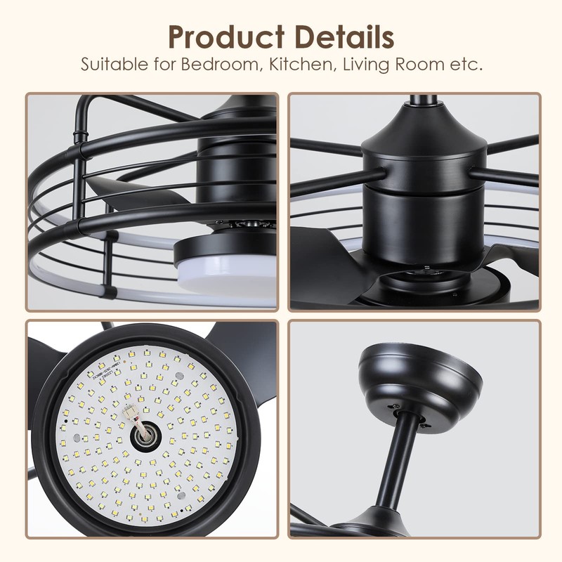 Asyko Caged Ceiling Fan with Light - Bladeless Black Ceiling
