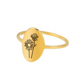Flower Ring for Women, Trendy Simple Daisy Signet Flower Rings Unique Geometry Oval 18K Gold Plated Rings for Teen Girls Holiday Birthday Jewelry Gifts (Size9)