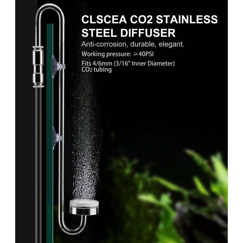 Clscea Aquarium Stainless Steel CO2 Diffuser Atomizer with Integrated Check