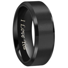 CROWNAL 4mm 6mm 8mm Black Titanium Wedding Couple Bands Rings Men Women Matte Finish Beveled Edges Engraved I Love You Comfort Fit Size 4 to 16 (8mm,8.5)