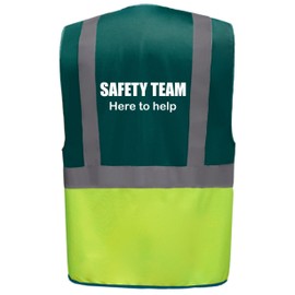 Safety Team Here To Help Two Tone Zipped Hi Vis Vest High Visibility Safety Waistcoat Pockets Reflective Bands Event Staff, Event 13 Colour Options Brook Hi Vis (Green/Yellow, Small)
