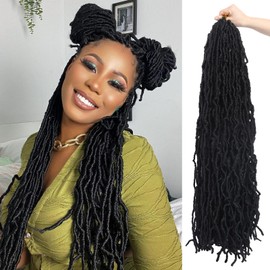 Beyond Beauty 6 Packs/Lot Nu Faux Locs Crochet Hair, 24 Inch, Pre-Looped Goddess Locs Crochet Hair, Soft Dreadlocks, Synthetic Hair Extensions, 18 Strands/Pack (6Packs-30", 1B)