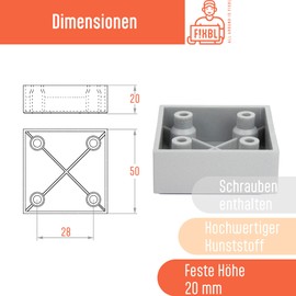 F!XBL Cuba Furniture Feet 2 cm High with Felt Gliders Grey Square Set of 4