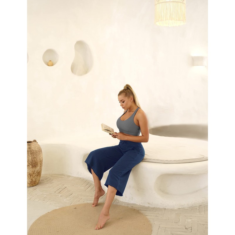 icyzone Culottes Capri Pants for Women - Elastic Waist Wide