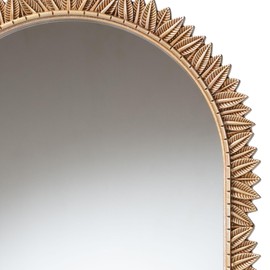 Baxton Studio Caitlin Accent Wall Mirror with Carved Leaf Border, Arch, Antique Gold
