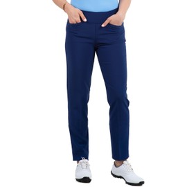 IBKUL Athleisure Wear Sun Protective UPF50 Stain-Resistant Women’s Ankle Pants w Front & Back Pockets - 72000 Midnight Solid 12