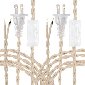 uxcell 12Ft 18/2 Twisted Cloth Covered Lamp Cord, 2 Pcs Vintage Fabric Electrical Wire with Switch Button and Plug Stripped Ends Ready for Extension Wiring DIY Repairing, Beige