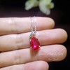 Ruby Necklace Sterling Silver - Large Simple Teardrop Cut Created